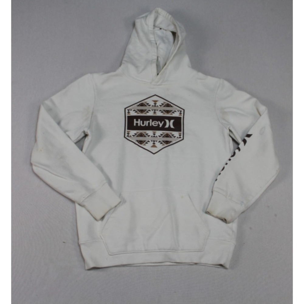 Hurley Hoodie Boys Large White Good Graphic Logo Pullover Casual Fleece